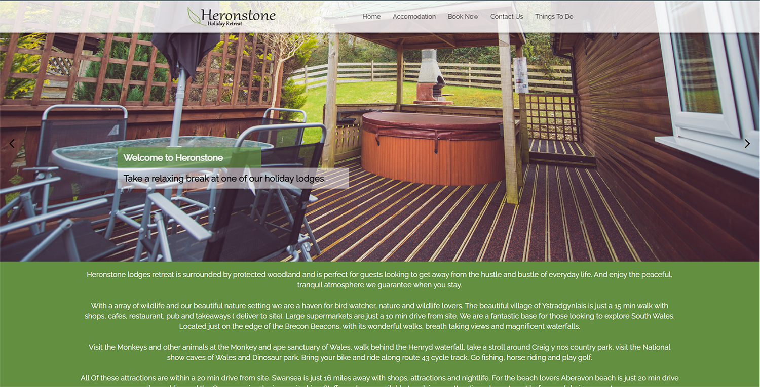 Screenshot of Heronstone Lodges website