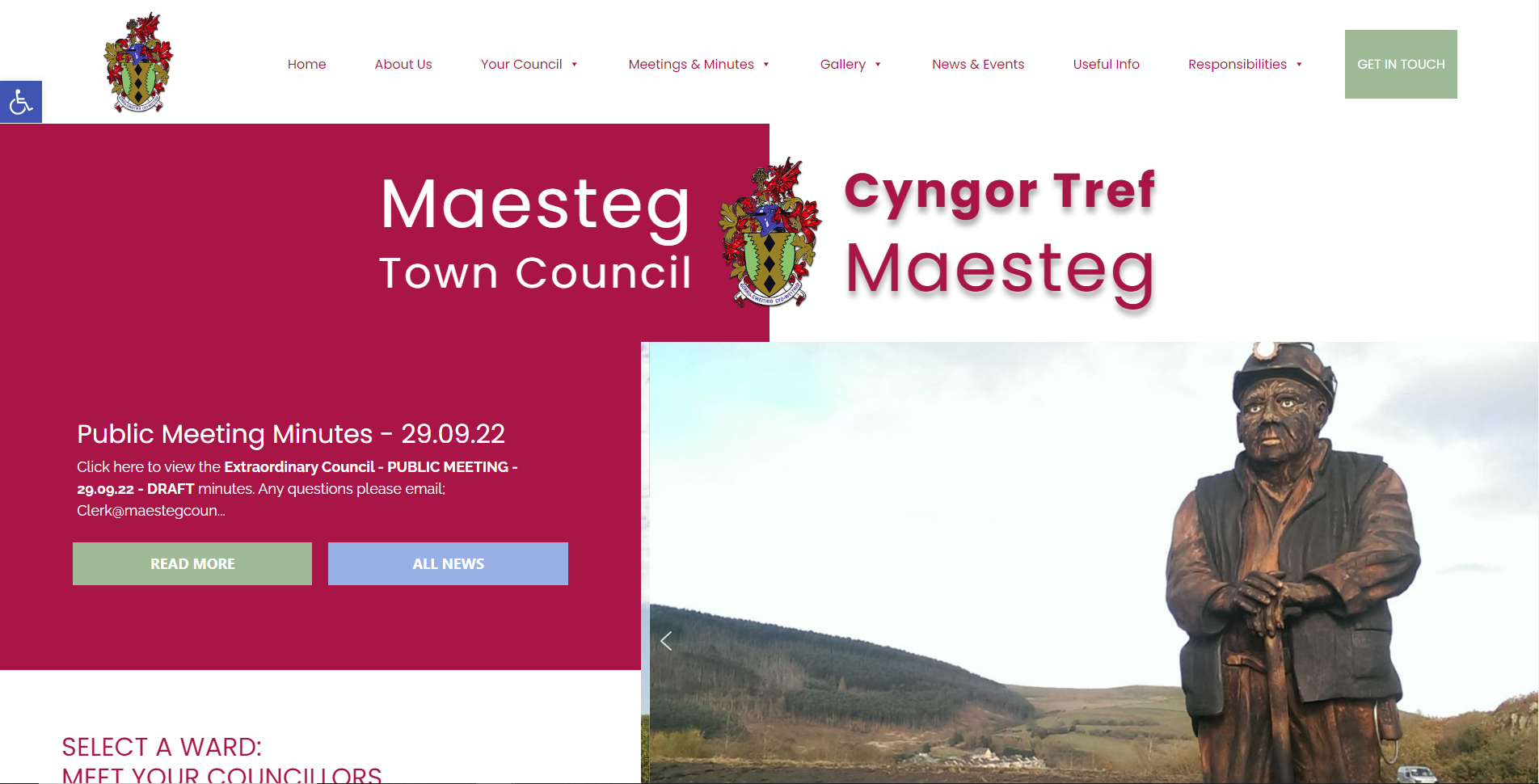 Screenshot of Maesteg Council website