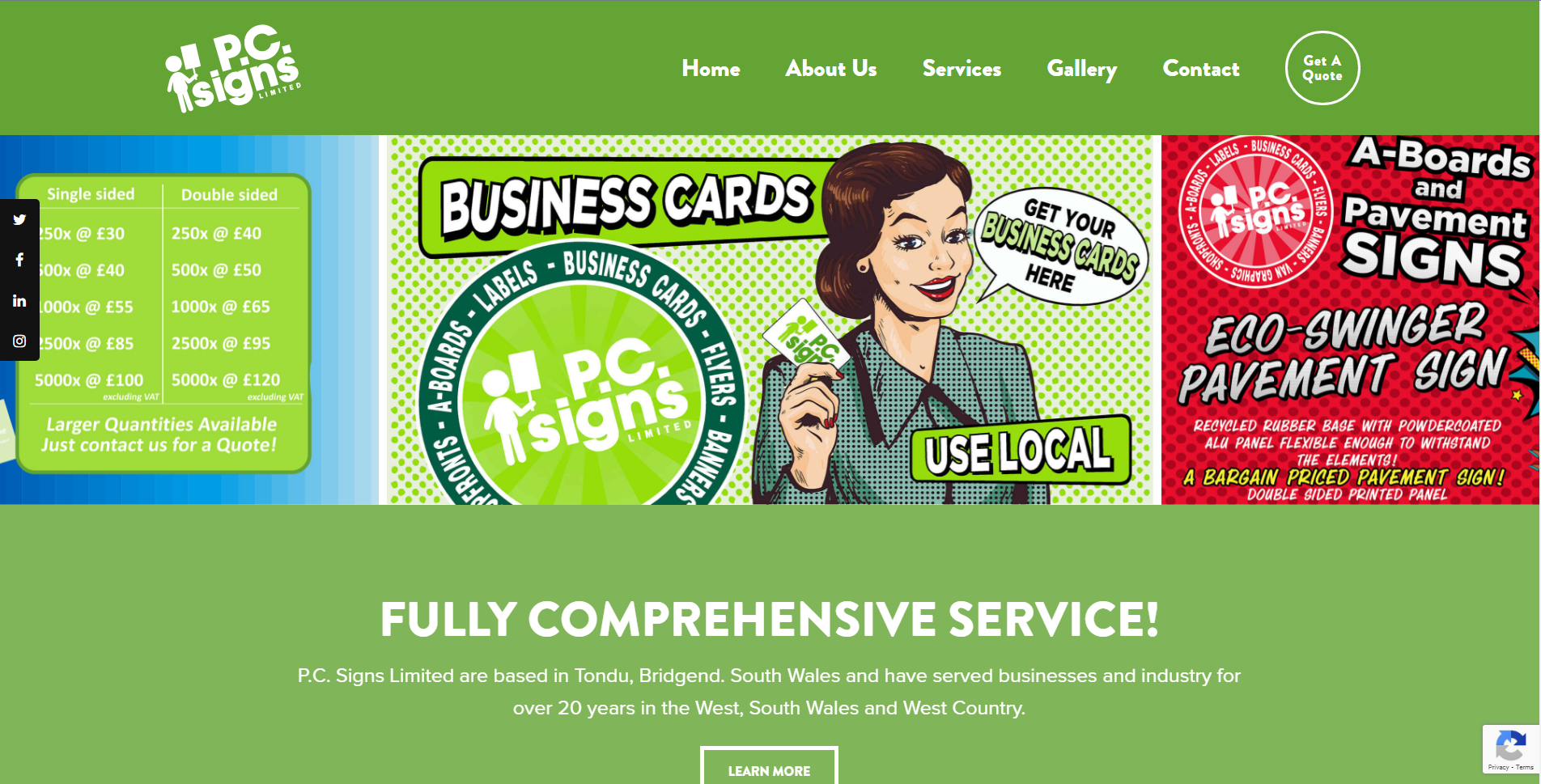 Screenshot of PC Signs website